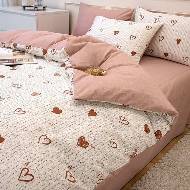 Cotton Reversible  Prints Bedding Duvet Comforter Cover Bedding Sets-1Duvet Cover+1 Fitted Sheet With 2 Pillowcase