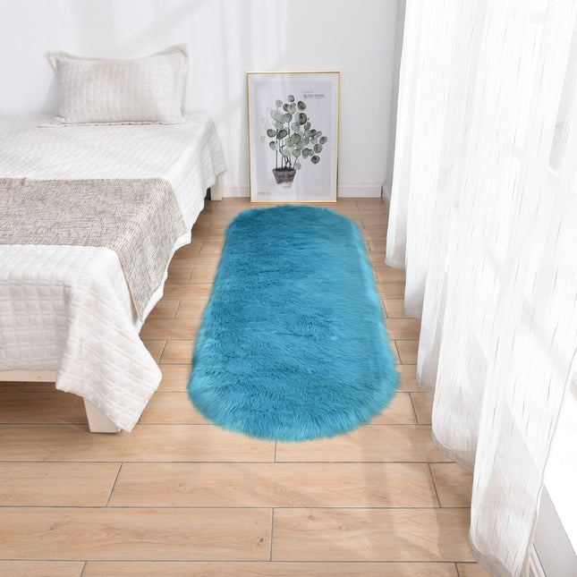 Oval Soft Fluffy Shaggy Area Rug Non-Slip Plush Faux Fur Sheepskin Rug for Bedroom Living Room Home Decorative Kids Play Mats