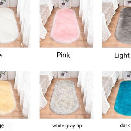 Oval Soft Fluffy Shaggy Area Rug Non-Slip Plush Faux Fur Sheepskin Rug for Bedroom Living Room Home Decorative Kids Play Mats