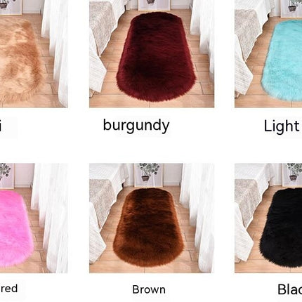 Oval Soft Fluffy Shaggy Area Rug Non-Slip Plush Faux Fur Sheepskin Rug for Bedroom Living Room Home Decorative Kids Play Mats