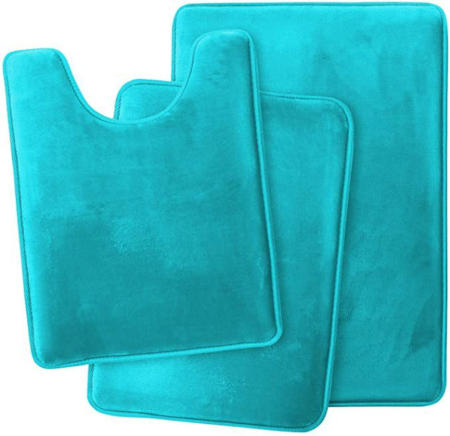 Bathroom Rug Memory Foam Bath Mat Set of 3, Absorbent Non-Slip Rug, Machine Washable Bathroom Rug Set with U-shaped Toilet Rug