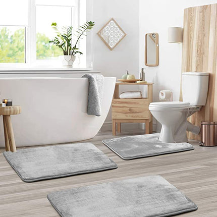 Bathroom Rug Memory Foam Bath Mat Set of 3, Absorbent Non-Slip Rug, Machine Washable Bathroom Rug Set with U-shaped Toilet Rug