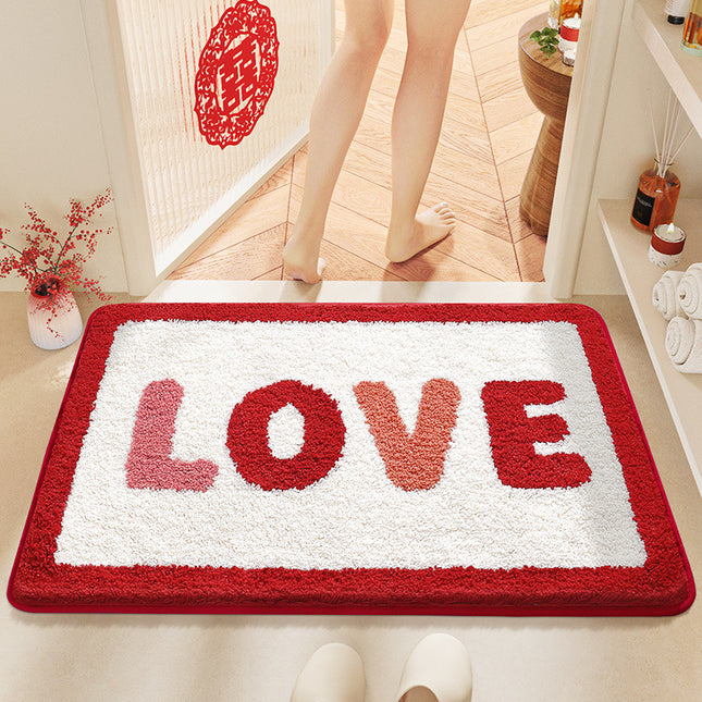 Red Bathroom Rug Anti-slip Microfiber Plush Bathmat Small Cool Shower Rug Washable Absorbent Floor Mat for Bathtub Sinks