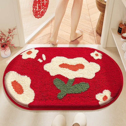 Red Bathroom Rug Anti-slip Microfiber Plush Bathmat Small Cool Shower Rug Washable Absorbent Floor Mat for Bathtub Sinks
