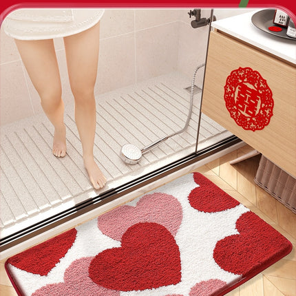 Red Bathroom Rug Anti-slip Microfiber Plush Bathmat Small Cool Shower Rug Washable Absorbent Floor Mat for Bathtub Sinks