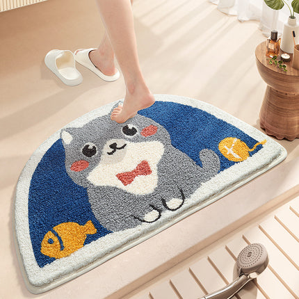 Half Round Bath Mats, Entrance Carpet Cartoon Doormat, Half Round Cute Entrance Welcome Mat, Half Round Non-Slip Rug