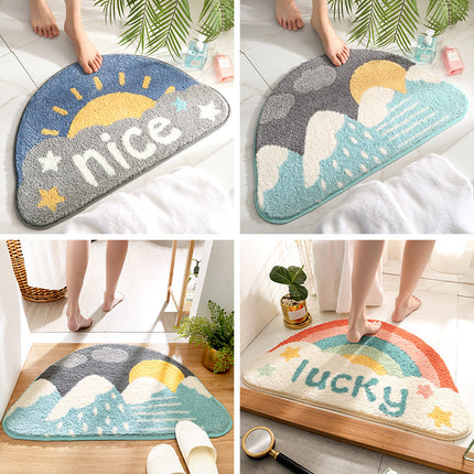 Half Round Bath Mats, Entrance Carpet Cartoon Doormat, Half Round Cute Entrance Welcome Mat, Half Round Non-Slip Rug