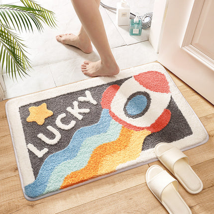 Bath mat, durable bathroom rug, fashion cartoon flocking design, small bath mat for bathroom door interior