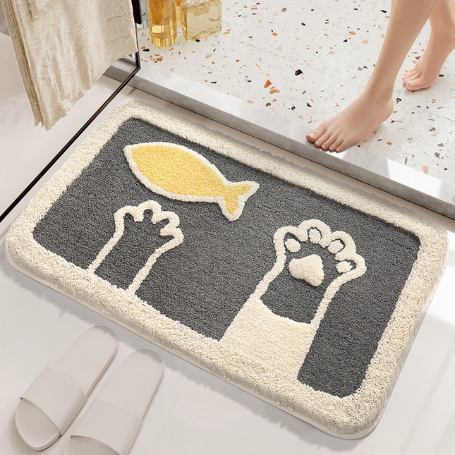 Soft Bathtub Mat Bathroom Rug, Non-Slip Absorbent Cute Design Cat Pattern Floor Door Soft Mat Dry Rugs