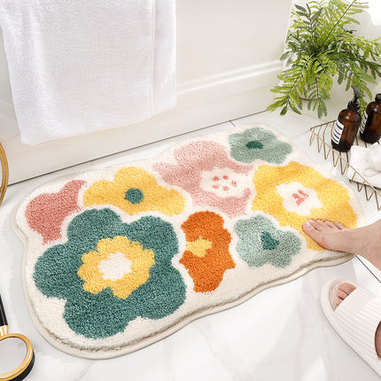 Non-Slip Bath Mat Cute Flower Bathroom Rugs Soft Absorbent Microfiber Bath Rug Machine Washable Floor Bath Rugs Door Mat