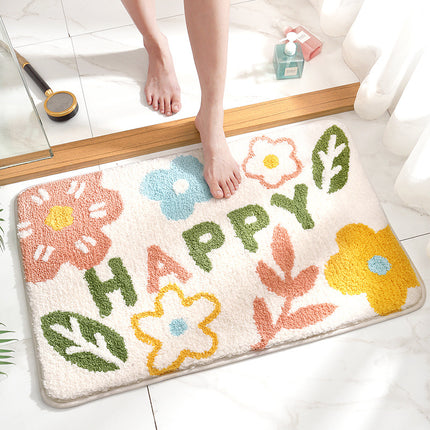 Non-Slip Bath Mat Cute Flower Bathroom Rugs Soft Absorbent Microfiber Bath Rug Machine Washable Floor Bath Rugs Door Mat