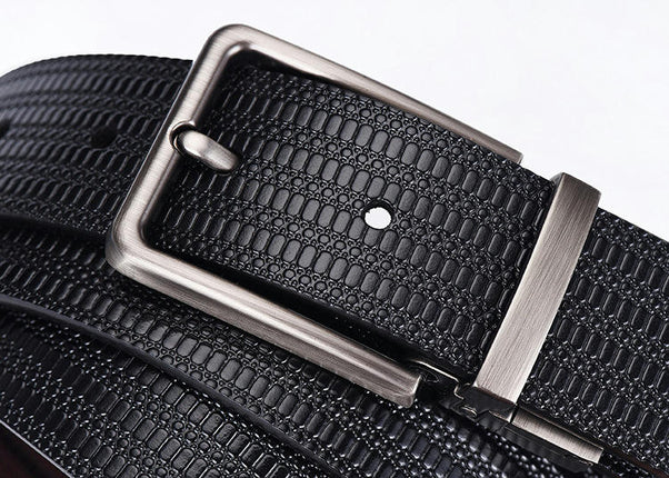 Men's Genuine Leather Dress Belt with Single Prong Buckle
