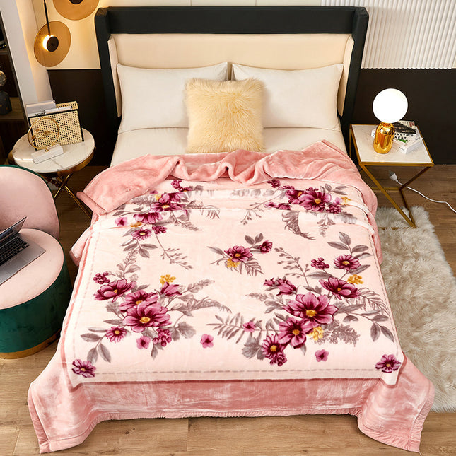 Fluffy Blanket, Thick Raschel Printed Mink Blanket, Plush Fleece Blanket for Sofa Bed, Warm and Cozy Winter Thick Bed Blanket