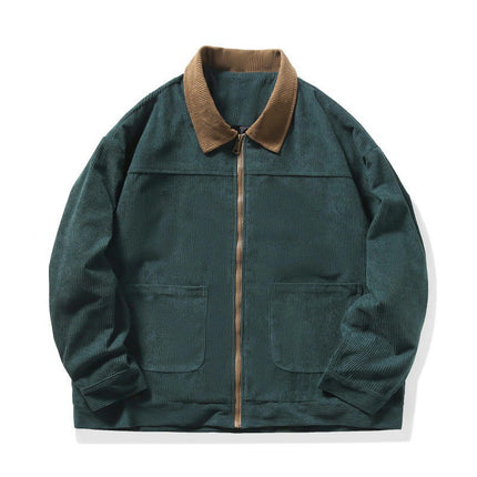 Men's Corduroy Full Zip Jacket Casual Lightweight Long Sleeve Jacket Coat with Pocket