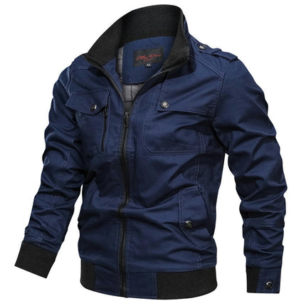 Men's Long Sleeve Jacket Fashion Stand Collar Full Zipper Pocket Jacket Slim Cotton Jacket