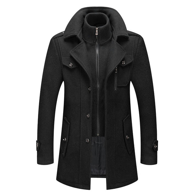 Men's Layered Collar Single Breasted Lined Wool Blend Pea Coats