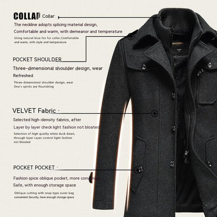 Men's Layered Collar Single Breasted Lined Wool Blend Pea Coats