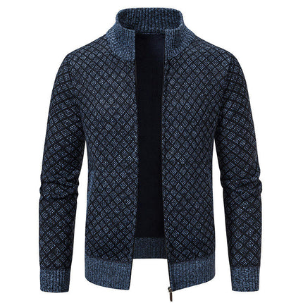 Men's Cardigan Sweaters Full Zip Up Stand Collar Slim Fit Casual Knitted Sweater Jacket
