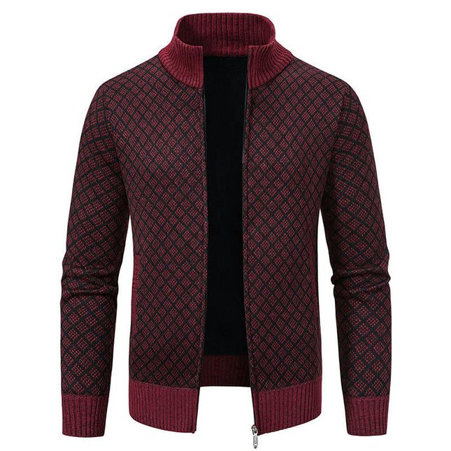 Men's Cardigan Sweaters Full Zip Up Stand Collar Slim Fit Casual Knitted Sweater Jacket
