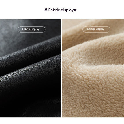 Men's Faux Leather Sherpa Lined Jacket Turn-Down Collar Warm Winter Casual Coats