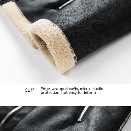 Men's Faux Leather Sherpa Lined Jacket Turn-Down Collar Warm Winter Casual Coats