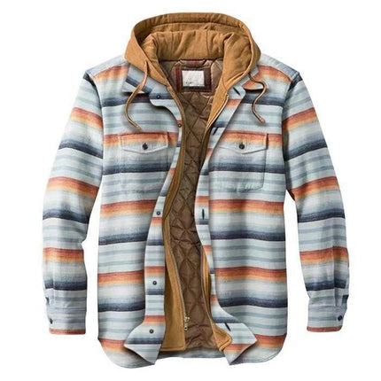 Men's Thicken Plaid Flannel Quilted Shirts Jacket with Hood