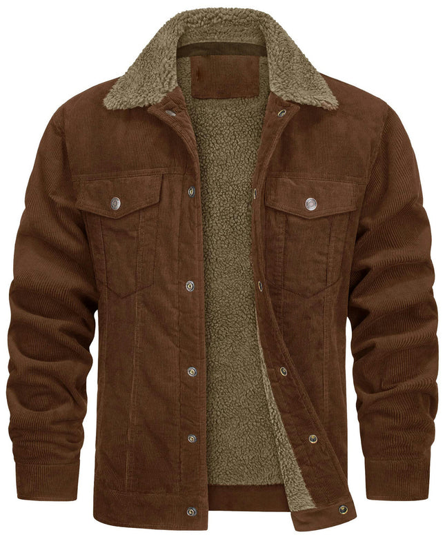 Men's Fleece Sherpa Lined Corduroy Jackets Lapel Button Thickened Winter Coats