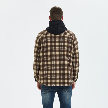 Men's Hooded Thick Plaid Flannel Jacket Plush Lined Long Sleeve Winter Coat with Pockets
