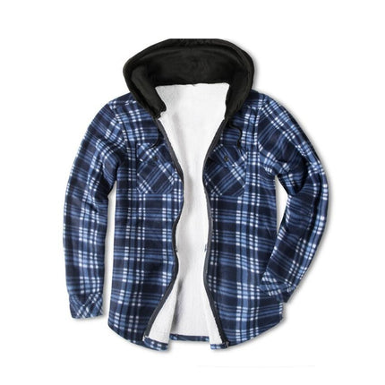 Men's Hooded Thick Plaid Flannel Jacket Plush Lined Long Sleeve Winter Coat with Pockets