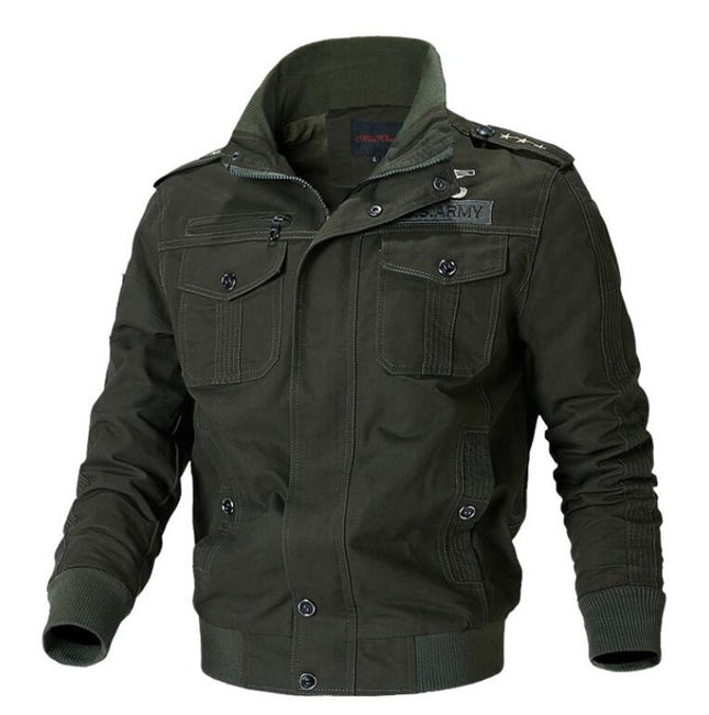 Men's Casual Washed Cotton Military Jackets Outdoor Full Zip Coat