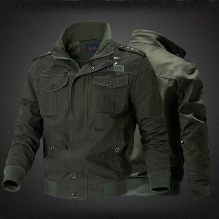 Men's Casual Washed Cotton Military Jackets Outdoor Full Zip Coat