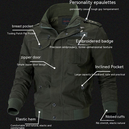 Men's Casual Washed Cotton Military Jackets Outdoor Full Zip Coat