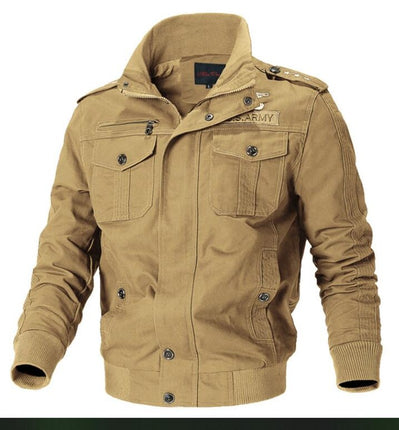 Men's Casual Washed Cotton Military Jackets Outdoor Full Zip Coat