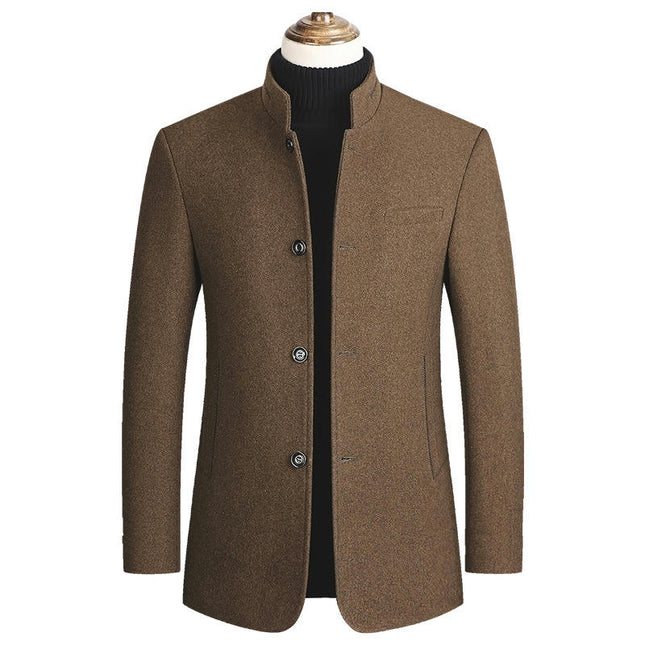 Men's Winter Coat Trench Overcoat Wool Blend Casual Single Breasted Mid-Long Pea Top Jacket