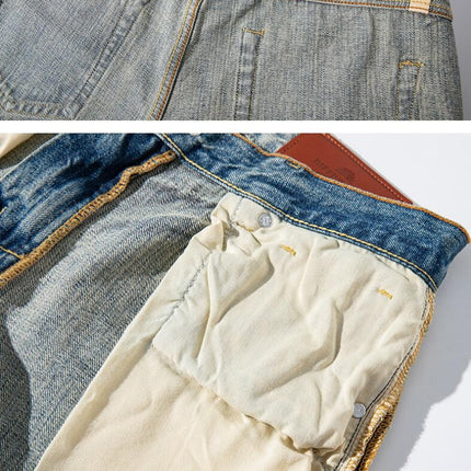 Men's Distressed Jeans Men Loose-Fit Straight Leg Denim Pants