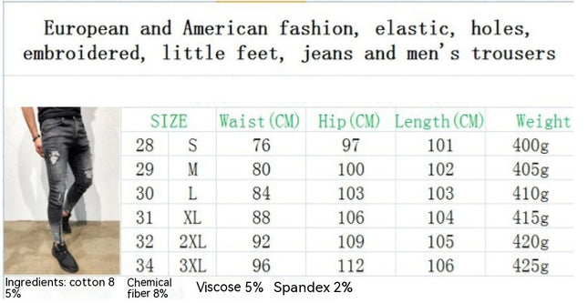 Men's Ripped Jeans Slim Fit Skinny Stretch Jeans Pants