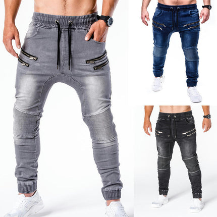Men's Skinny Jeans Stretch Elastic Waist Tapered Leg Denim Pants for Men