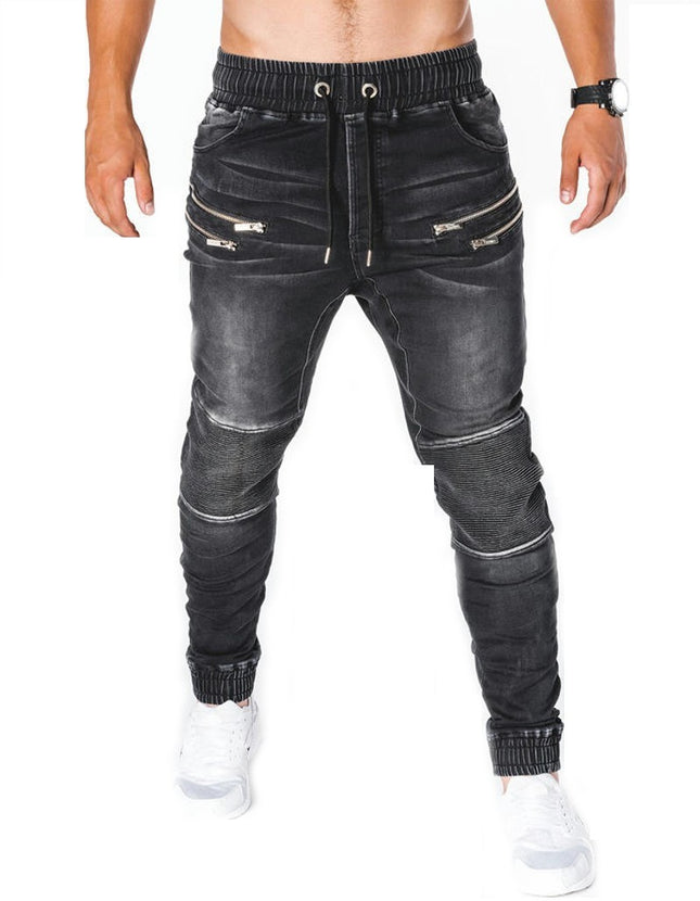 Men's Skinny Jeans Stretch Elastic Waist Tapered Leg Denim Pants for Men