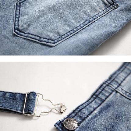 Men's Denim Bib Overalls Fashion Slim Fit Jumpsuit with Pockets