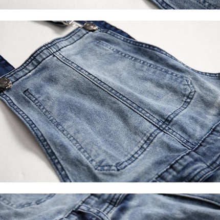 Men's Denim Bib Overalls Fashion Slim Fit Jumpsuit with Pockets