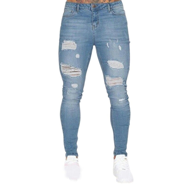 Men's Skinny Ripped Jeans Stretchy Slim Fit Jeans Pants 1