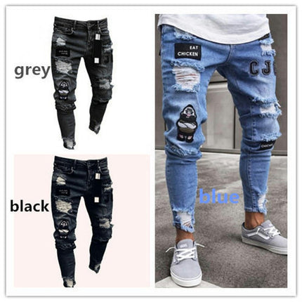 Men's Skinny Ripped Jeans Stretchy Slim Fit Jeans Pants 1