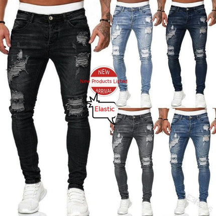 Men's Skinny Ripped Jeans Stretchy Slim Fit Jeans Pants 1