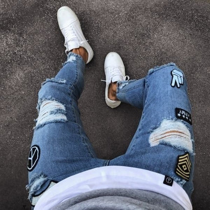 Men's Skinny Ripped Jeans Stretchy Slim Fit Jeans Pants 1