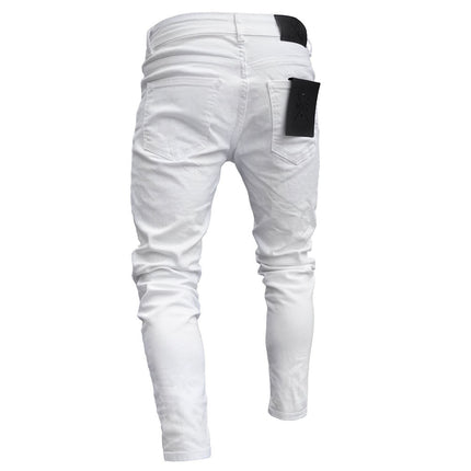 Men's Slim Fit Ripped Distressed Stretch Jeans with Patches Pants