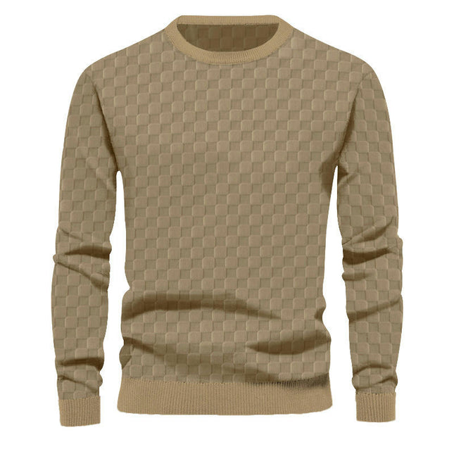 Mens Crew Neck Sweater Cable Knit Long Sleeve Casual Basketweave Stitch Pullover Sweater