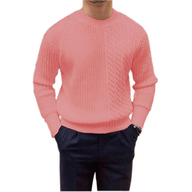 Men's Cable Knit Sweater Casual Crewneck Long-Sleeve Fisherman Pullover