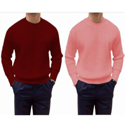 Men's Cable Knit Sweater Casual Crewneck Long-Sleeve Fisherman Pullover