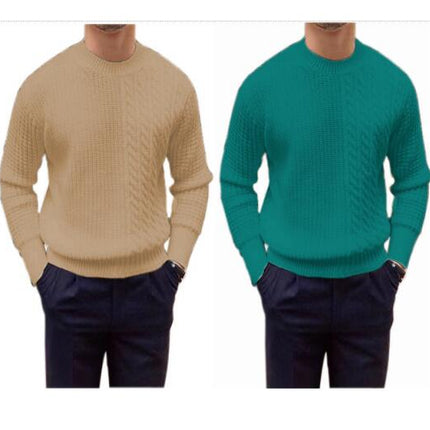 Men's Cable Knit Sweater Casual Crewneck Long-Sleeve Fisherman Pullover