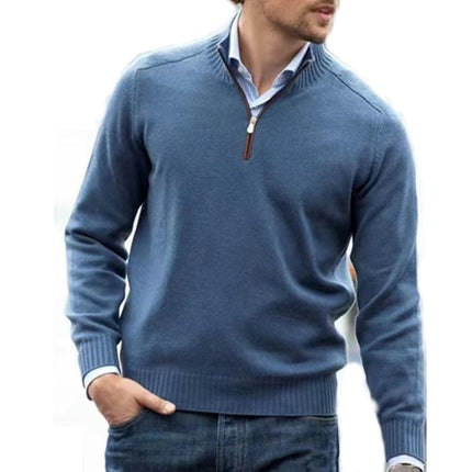 Men's Long-Sleeve Soft Touch Quarter-Zip Sweater Slim Round Neck Cable Knit Sweater